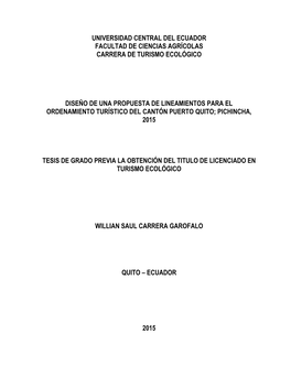 Universidad Central Del Ecuador Facultad De Ciencias Agrícolas Carrera De Turismo Ecológico