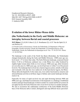 Evolution of the Lower Rhine-Meuse Delta (The Netherlands) in the Early and Middle Holocene: an Interplay Between ﬂuvial and Coastal Processes M.P