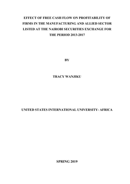 Effect of Free Cash Flow on Profitability of Firms in the Manufacturing and Allied Sector Listed at the Nairobi Securities Exchange for the Period 2013-2017