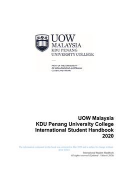 UOW Malaysia KDU Penang University College International Student Handbook 2020
