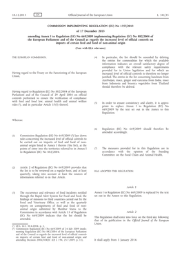 No 1355/2013 of 17 December 2013 Amending Annex I to Regulation (EC)