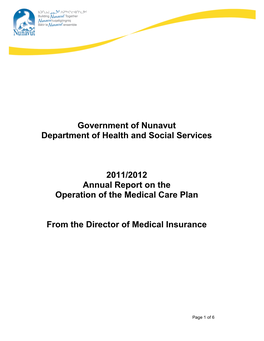 Government of Nunavut Department of Health and Social Services 2011