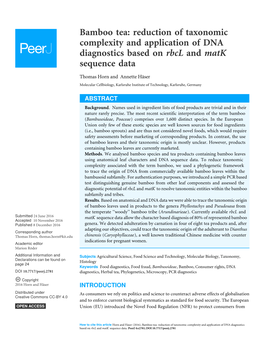 Bamboo Tea: Reduction of Taxonomic Complexity and Application of DNA Diagnostics Based on Rbcl and Matk Sequence Data