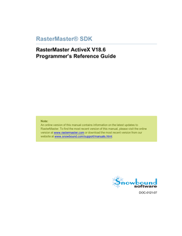 Rastermaster® SDK Rastermaster Activex V18.6 Programmer’S Reference Guide