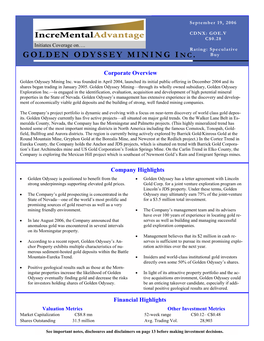Golden Odyssey-Initial Report