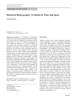 Historical Biogeography: Evolution in Time and Space