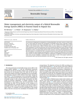 Water Management and Electricity Output of a Hybrid Renewable Energy System (HRES) in Fournoi Island in Aegean Sea