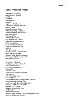 ANNEX D LIST of INTERESTED PARTIES Aberdeen City Council