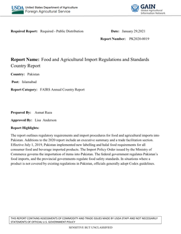 Report Name: Food and Agricultural Import Regulations and Standards Country Report