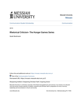 Rhetorical Criticism- the Hunger Games Series