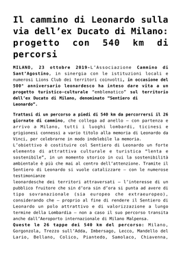Il Cammino Di Leonardo Sulla Via Dell&#8217;Ex Ducato Di