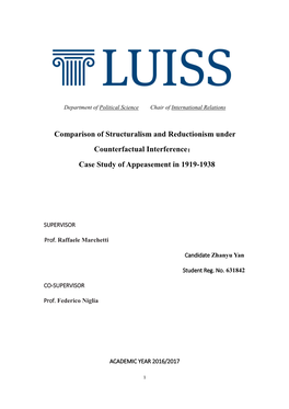 Comparison of Structuralism and Reductionism Under Counterfactual Interference： Case Study of Appeasement in 1919-1938