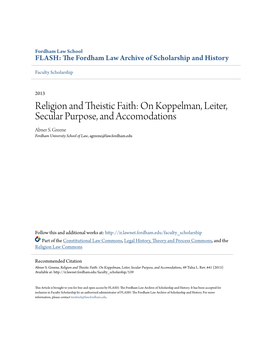 Religion and Theistic Faith: on Koppelman, Leiter, Secular Purpose, and Accomodations Abner S