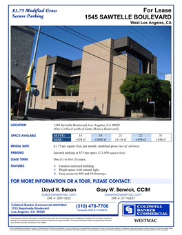 For Lease 1545 SAWTELLE BOULEVARD West Los Angeles, CA