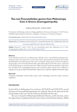 Two New Truncatelloidea Species from Melissotrypa Cave in Greece (Caenogastropoda)