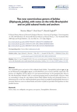 Two New Cavernicolous Genera of Julidae (Diplopoda, Julida), with Notes on the Tribe Brachyiulini and on Julid Subanal Hooks and Anchors
