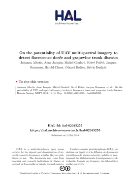 On the Potentiality of UAV Multispectral Imagery to Detect Flavescence Dorée and Grapevine Trunk Diseases