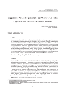 Capparaceae Juss. Del Departamento Del Atlántico, Colombia Capparaceae Juss