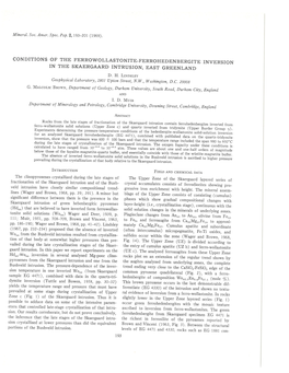 Conditions of the Ferrowollastonite-Ferrohedenbergite Inversion in the Skaergaard Intrusion, East Greenland