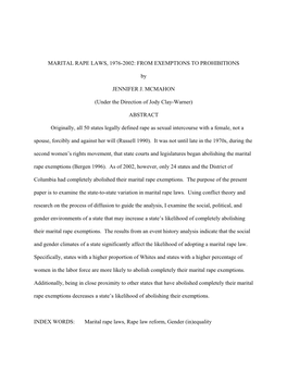 Marital Rape Laws, 1976-2002: from Exemptions to Prohibitions