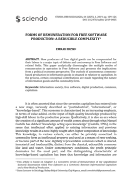 Forms of Remuneration for Free Software Production: a Reducible Complexity1