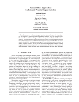 Asteroid Close Approaches: Analysis and Potential Impact Detection