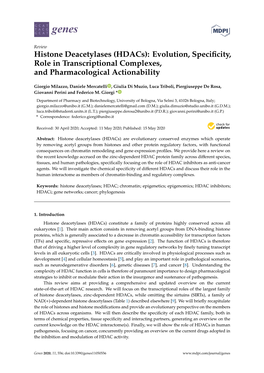 Histone Deacetylases (Hdacs): Evolution, Specificity, Role In