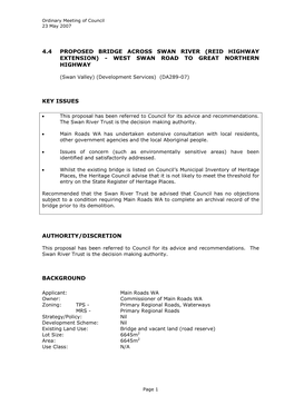 4.4 Proposed Bridge Across Swan River (Reid Highway Extension) - West Swan Road to Great Northern Highway