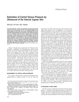 Estimation of Central Venous Pressure by Ultrasound of the Internal Jugular Vein