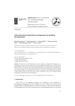 Coke and Coal As Reductants in Manganese Ore Smelting: an Experiment