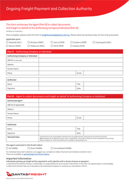 Ongoing Freight Payment and Collection Authority