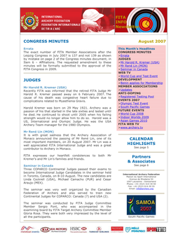 FITA INFO Newsletter August 2007 CONGRESS MINUTES JUDGES