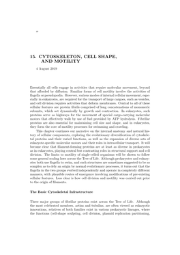 15. Cytoskeleton, Cell Shape, and Motility