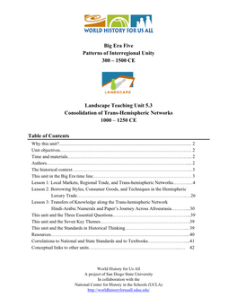 Big Era Five Patterns of Interregional Unity 300 – 1500 CE