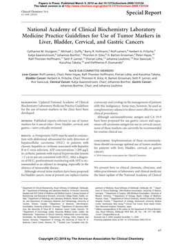 National Academy of Clinical Biochemistry Laboratory Medicine Practice Guidelines for Use of Tumor Markers in Liver, Bladder, Cervical, and Gastric Cancers