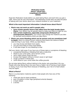 Medication Guide Plavix® (PLAV-Iks) (Clopidogrel Bisulfate) Tablets