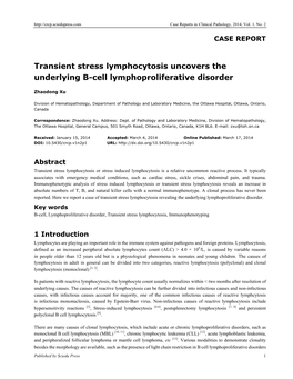 Transient Stress Lymphocytosis Uncovers the Underlying B-Cell Lymphoproliferative Disorder