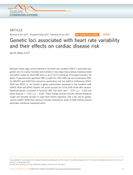 Genetic Loci Associated with Heart Rate Variability and Their Effects on Cardiac Disease Risk
