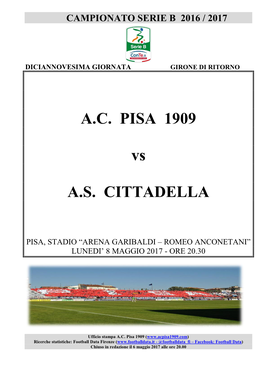 A.C. PISA 1909 Vs A.S. CITTADELLA