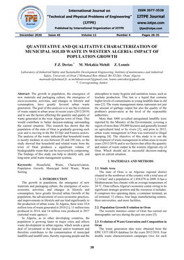 Quantitative and Qualitative Characterization of Municipal Solid Waste in Western Algeria: Impact of Population Growth