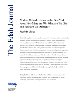 A Quantitative Profile of Modern Orthodox Jews in the New York Area