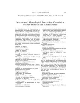 International Mineralogical Association: Commission on New Minerals and Mineral Names