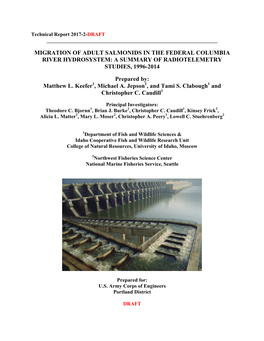 Migration of Adult Salmonids in the Federal Columbia River Hydrosystem: a Summary of Radiotelemetry Studies, 1996-2014