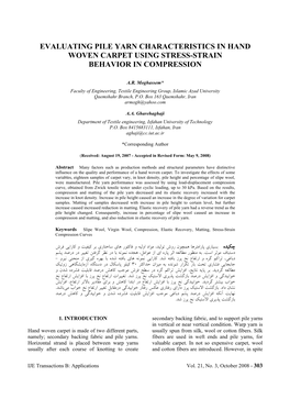 Evaluating Pile Yarn Characteristics in Hand Woven Carpet Using Stress-Strain Behavior in Compression