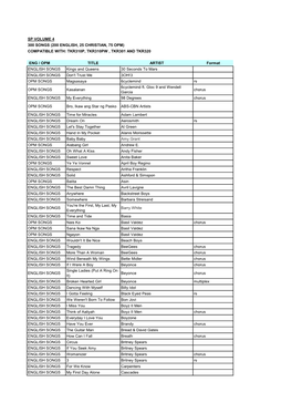 Sp Volume 4 300 Songs (200 English, 25 Christian, 75 Opm) Compatible With: Tkr310p, Tkr310pw , Tkr301 and Tkr320