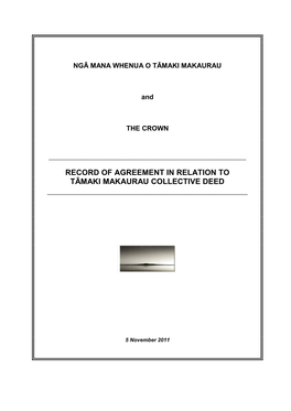 Record of Agreement in Relation to Tāmaki Makaurau Collective Deed ______