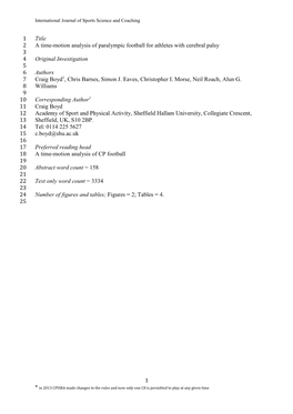 1 Title 1 a Time-Motion Analysis of Paralympic Football for Athletes With