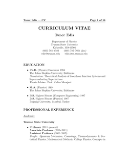 CURRICULUM VITAE Taner Edis