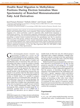 Double Bond Migration to Methylidene Positions During Electron Ionization Mass Spectrometry of Branched Monounsaturated Fatty Acid Derivatives