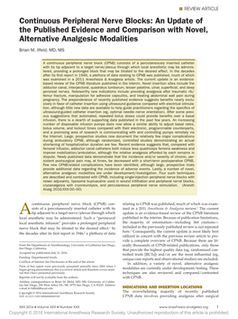 Continuous Peripheral Nerve Blocks: an Update of the Published Evidence and Comparison with Novel, Alternative Analgesic Modalities